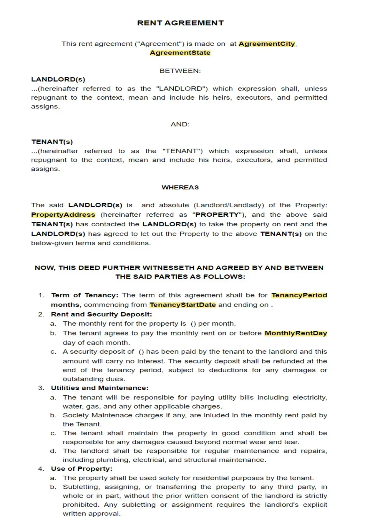 DeeDraft Image | Rent Agreement
